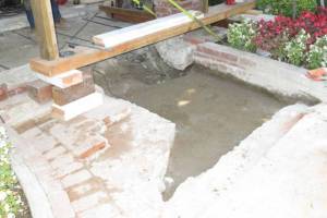 Commencement of re-bar installation at repaired section of patio and new expanded footing