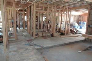 New wall and ceiling framing for bathroom, dining room, laundry room and entry